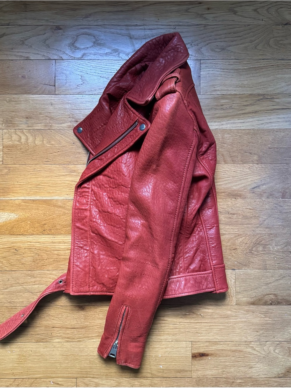red Maje leather moto jacket (size: 36)